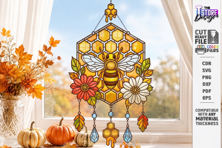 Fall Suncatcher Window Laser Cut | Autumn Stained Glass Sign
