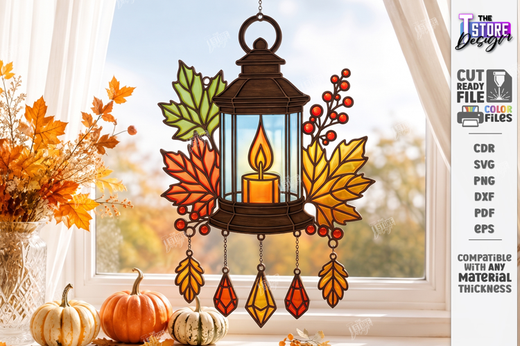 Fall Suncatcher Window Laser Cut | Autumn Stained Glass Sign