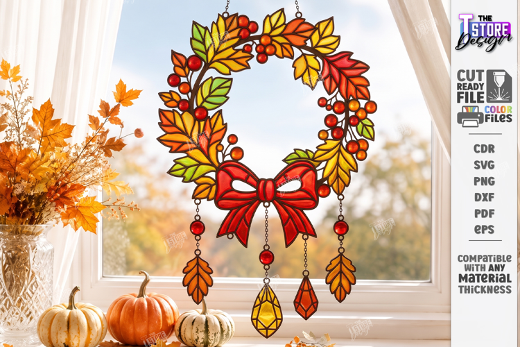 Fall Suncatcher Window Laser Cut | Autumn Stained Glass Sign