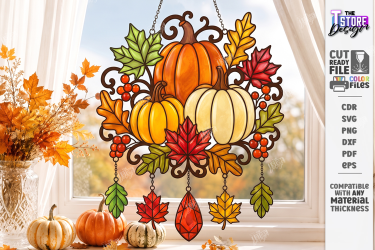 Fall Suncatcher Window Laser Cut | Autumn Stained Glass Sign