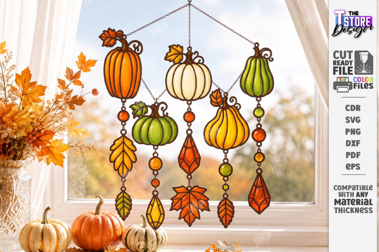 Fall Suncatcher Window Laser Cut | Autumn Stained Glass Sign example image 1