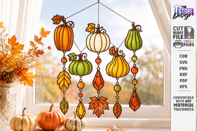 Fall Suncatcher Window Laser Cut | Autumn Stained Glass Sign