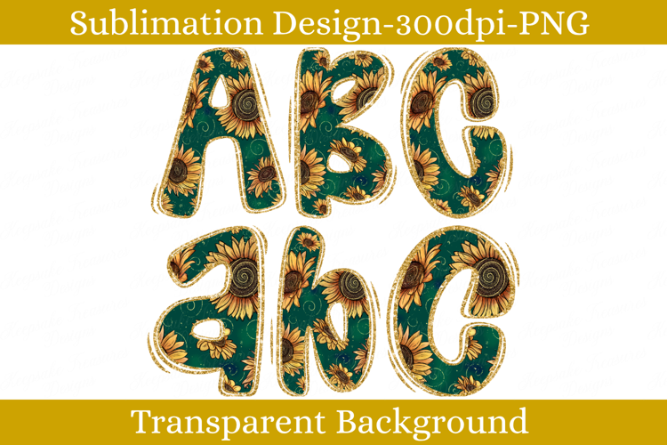 Sunflower Alphabet PNG | Floral Doodle Sublimation Letters