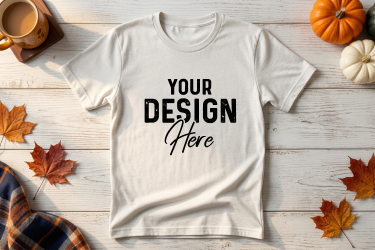 Autumn Bella Canva T-Shrit Mockup, White T Shirt Mockups JPG example image 1