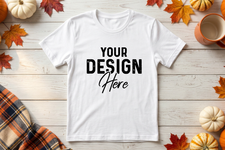 Autumn Bella Canva T-Shrit Mockup, White T Shirt Mockups JPG example image 1