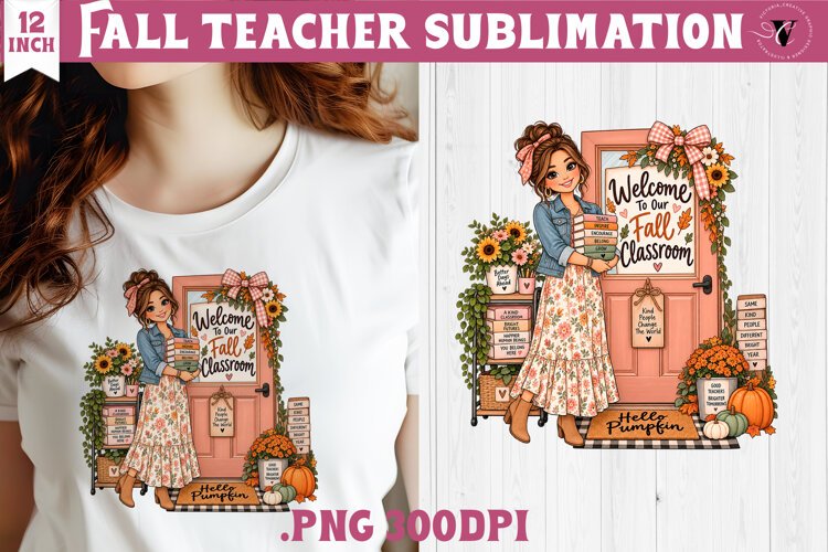 Fall Teacher sublimation | Autumn Teacher Classroom design example image 1