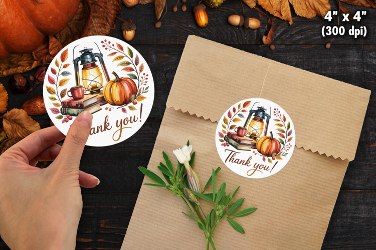 Fall Autumn Thank You Sticker SVG PNG