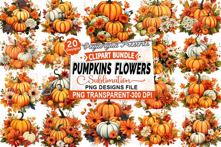 Fall Thanksgiving Pumpkins Sublimation Clipart Bundle