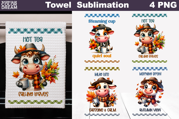 Fall Cow Coffee Towel | Autumn Quotes Kitchen Towel