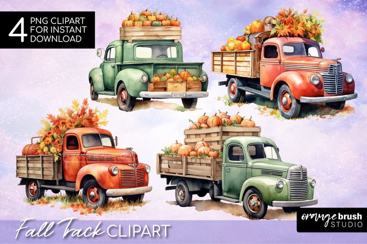 Fall Truck Clipart Bundle: Watercolor Autumn Sublimation