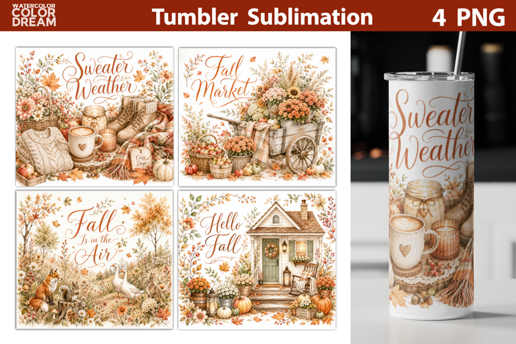 Fall Tumbler Wrap | Autumn Cottagecore Tumbler Sublimation