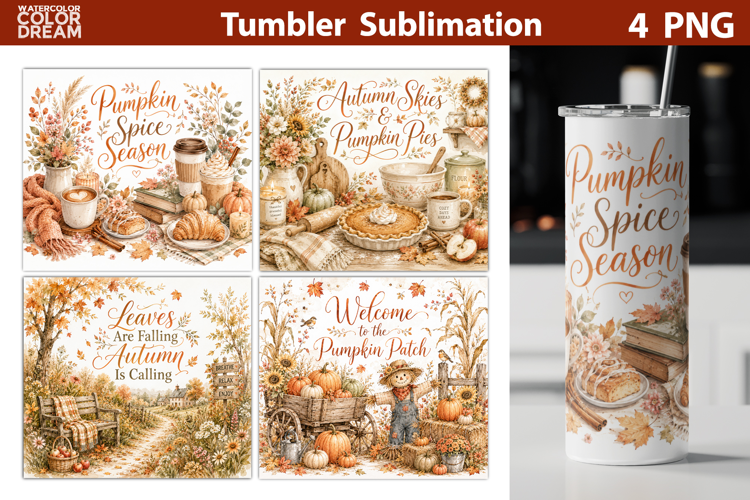Fall Tumbler Wrap | Autumn Cottagecore Tumbler Sublimation