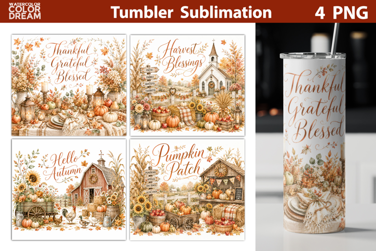 Fall Tumbler Wrap | Autumn Cottagecore Tumbler Sublimation