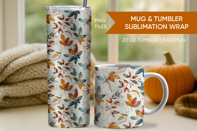 Fall tumler wrap, Autumn leaves tumbler wrap, fall mug wrap