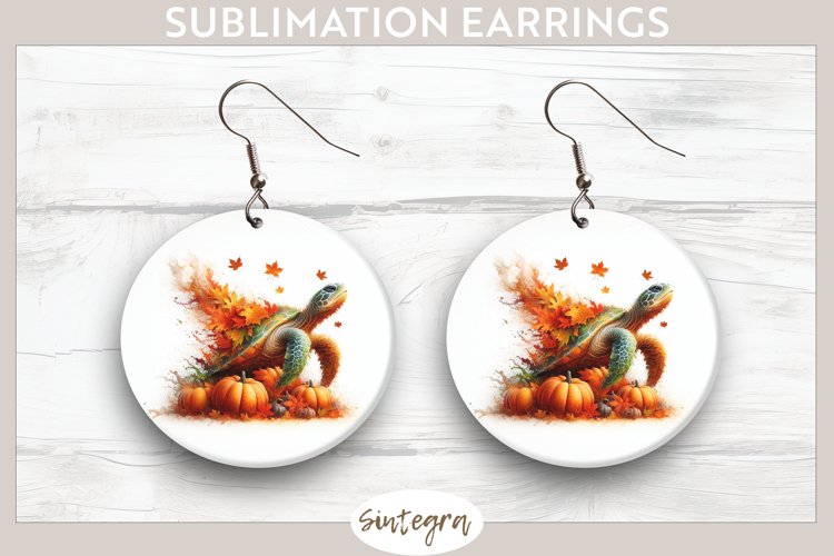Fall Turtle Animal v2 Round Earrings Sublimation example image 1