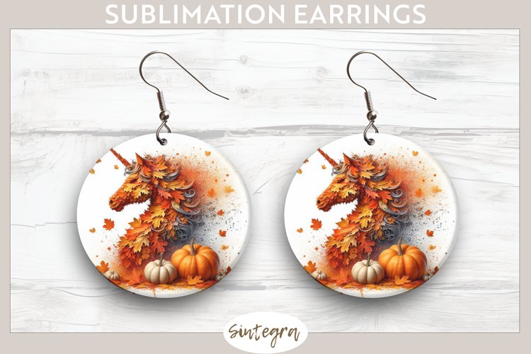 Fall Unicorn Animal v7 Round Earrings Sublimation