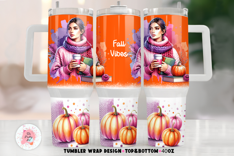 Fall Vibes Autumn 40 oz Tumbler Wrap Sublimation Png