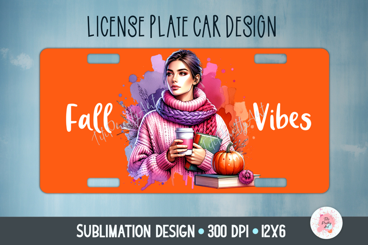 Fall Vibes Car Plate Sublimation Design Png