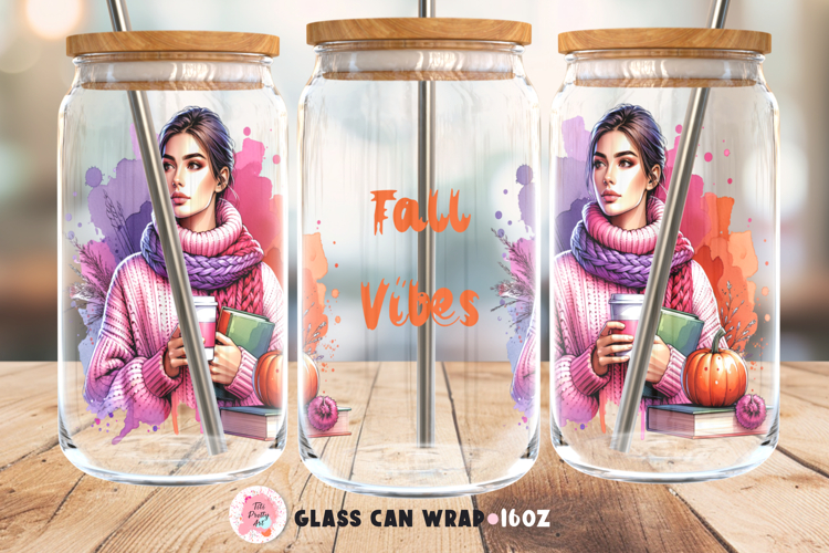Fall Vibes Glass 16 Oz Glass Can Wrap Png