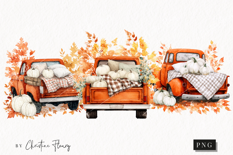 Fall Vintage Trucks Clipart | Fall Png