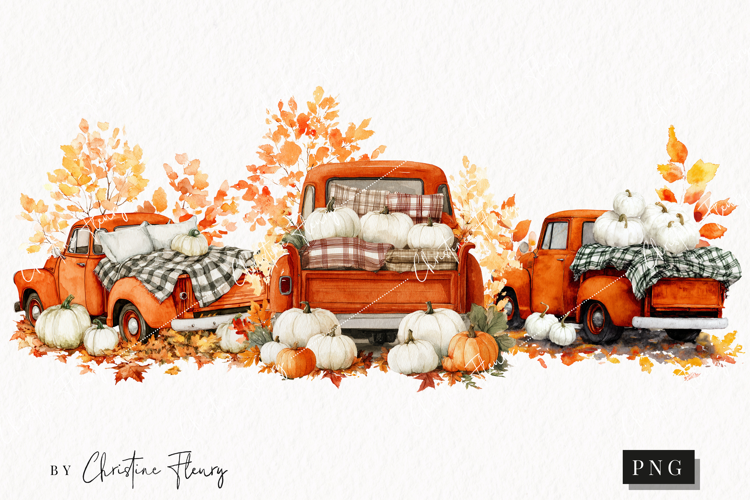 Fall Vintage Trucks Clipart | Fall Png