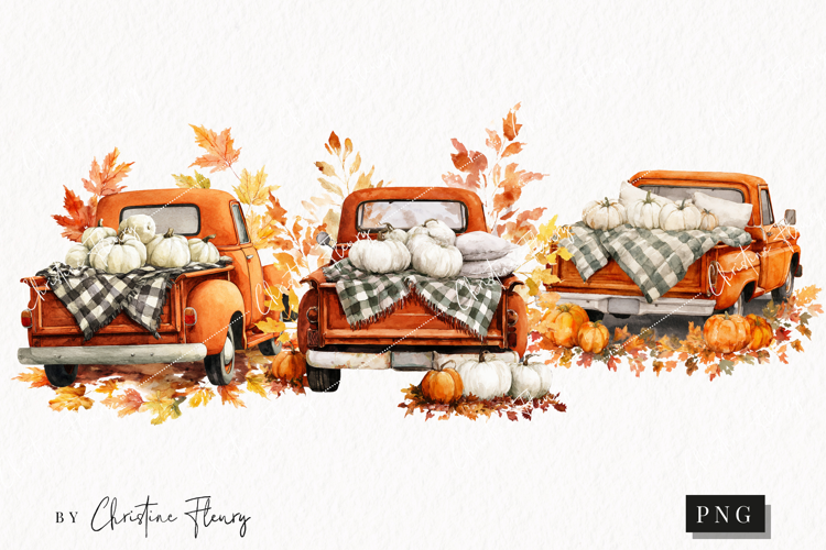 Fall Vintage Trucks Clipart | Fall Png