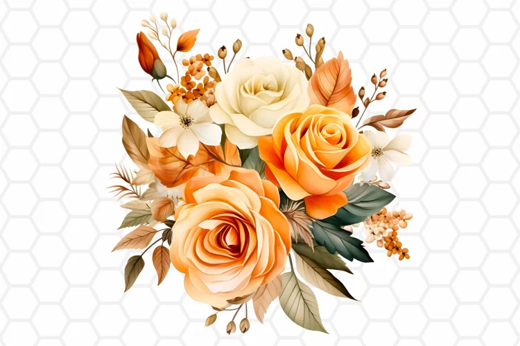 Fall Watercolor Bouquet Clipart, Autumn Sublimation PNG