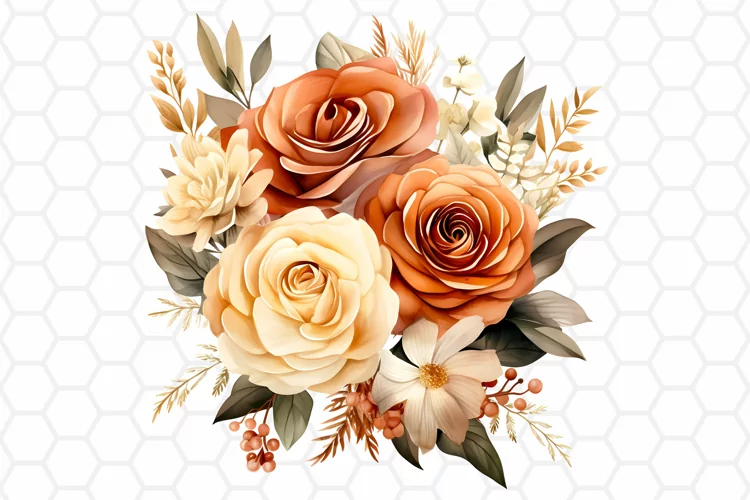 Fall Watercolor Bouquet Clipart, Autumn Sublimation PNG