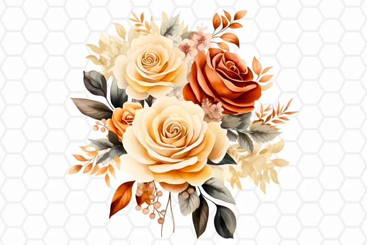 Fall Watercolor Bouquet Clipart, Autumn Sublimation PNG