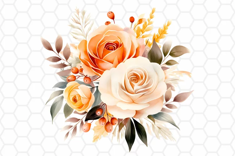 Fall Watercolor Bouquet Clipart, Autumn Sublimation PNG