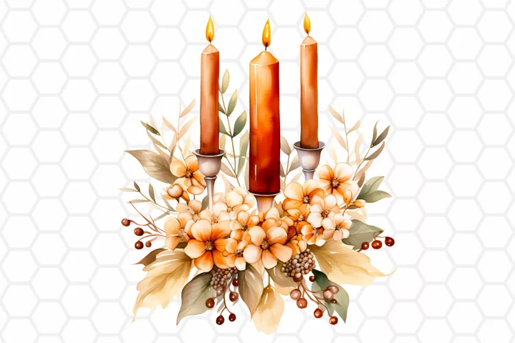 Fall Watercolor Candles Clipart, Autumn Sublimation PNG