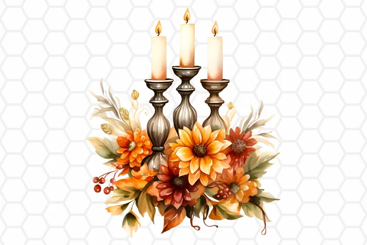 Fall Watercolor Candles Clipart, Autumn Sublimation PNG