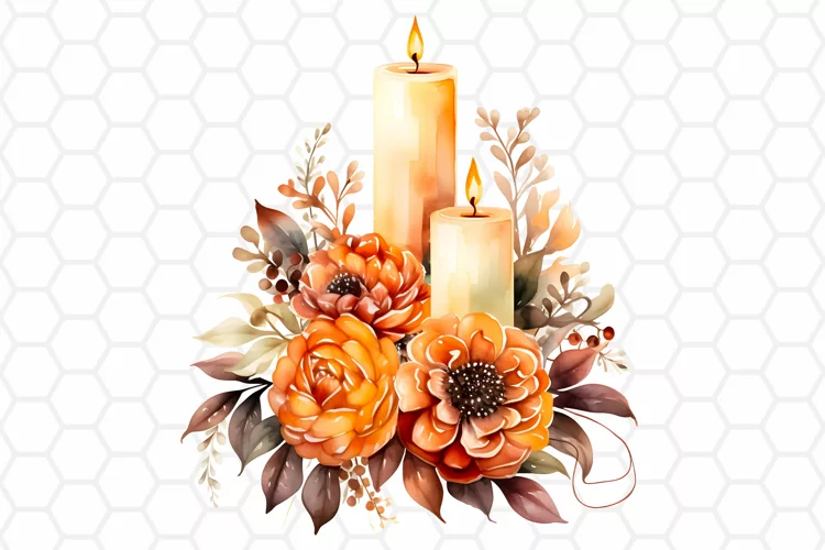 Fall Watercolor Candles Clipart, Autumn Sublimation PNG