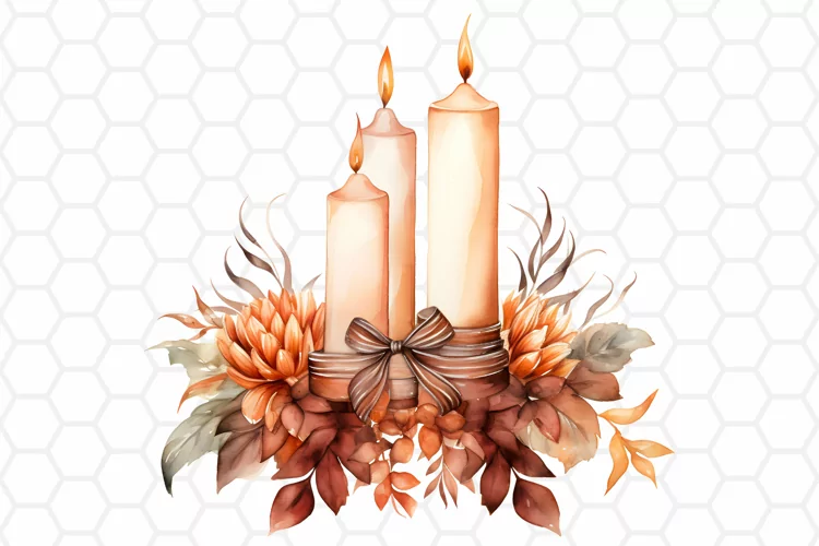 Fall Watercolor Candles Clipart, Autumn Sublimation PNG