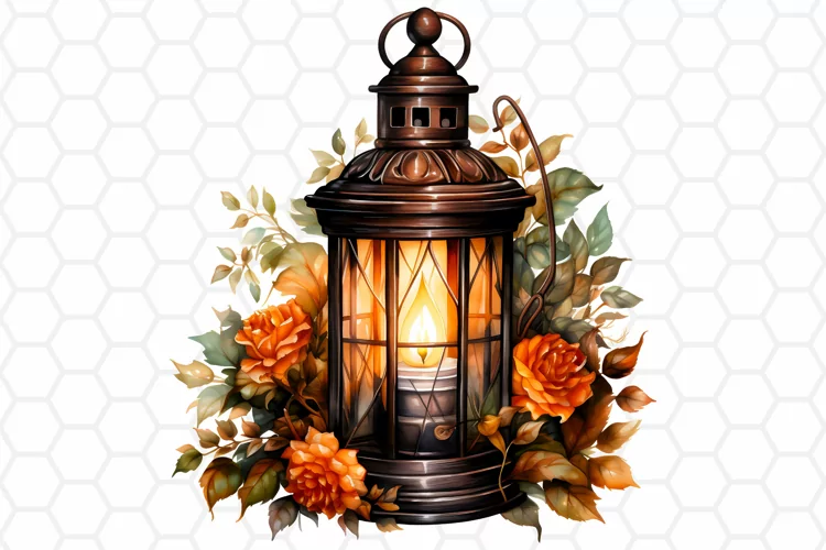 Fall Watercolor Lantern Clipart, Autumn Sublimation PNG