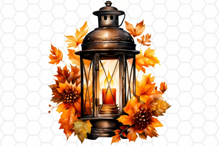 Fall Watercolor Lantern Clipart, Autumn Sublimation PNG