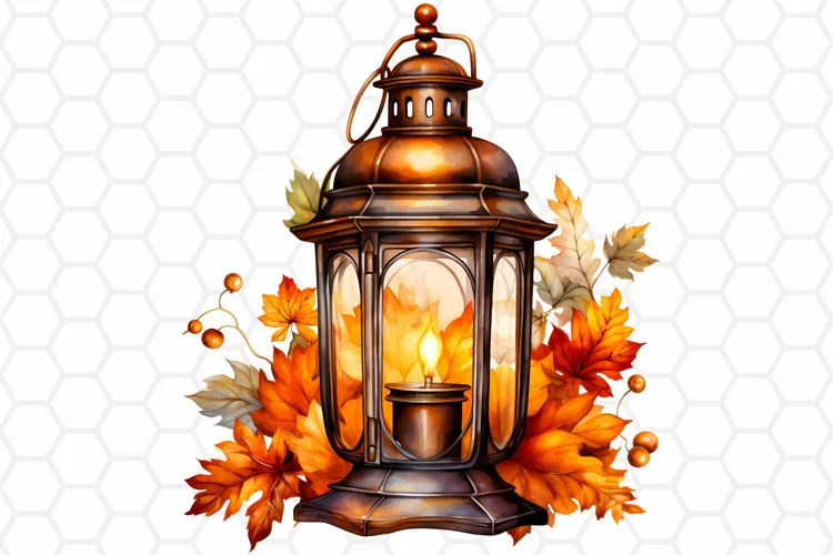 Fall Watercolor Lantern Clipart, Autumn Sublimation PNG