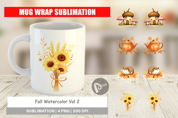 Mug Wrap Fall Watercolor example image 1