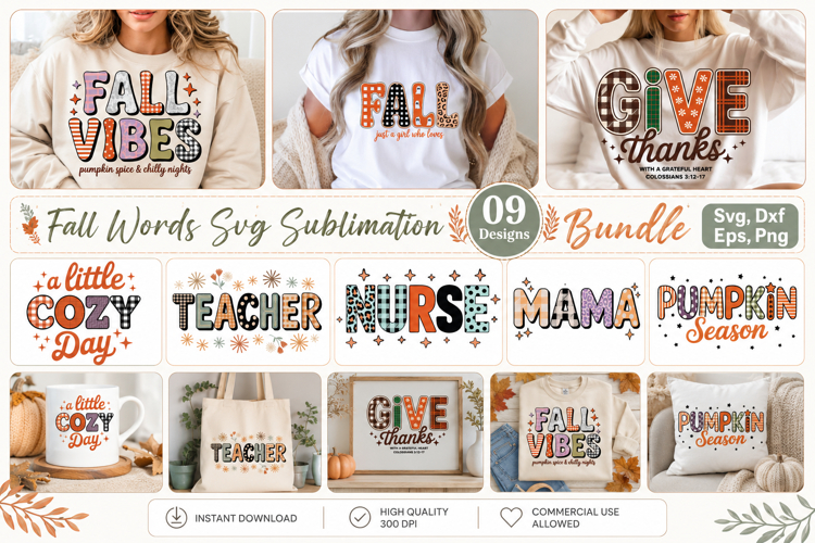 Fall Words Svg Sublimation Bundle