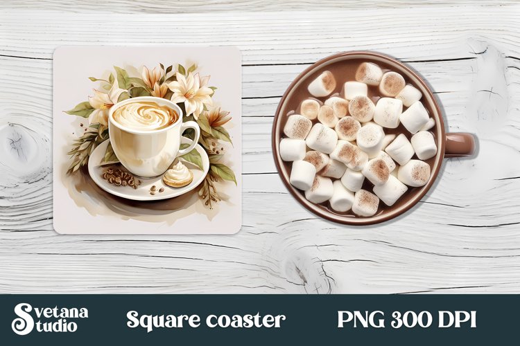 Fall flower hot coffee square coaster sublimation