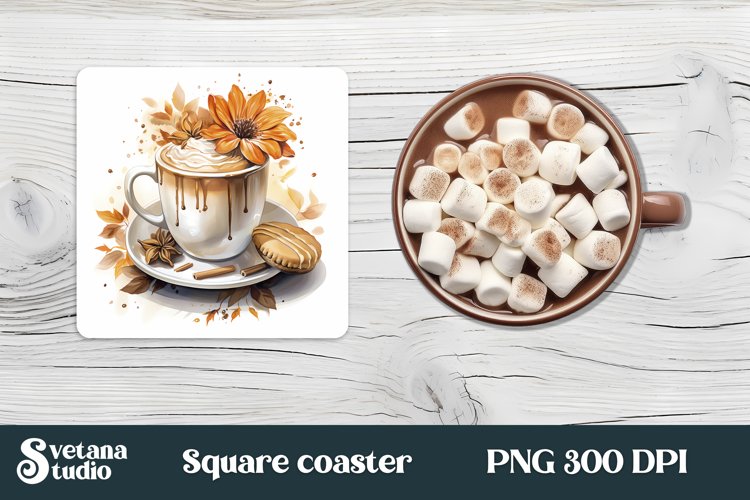 Fall flower hot coffee square coaster design