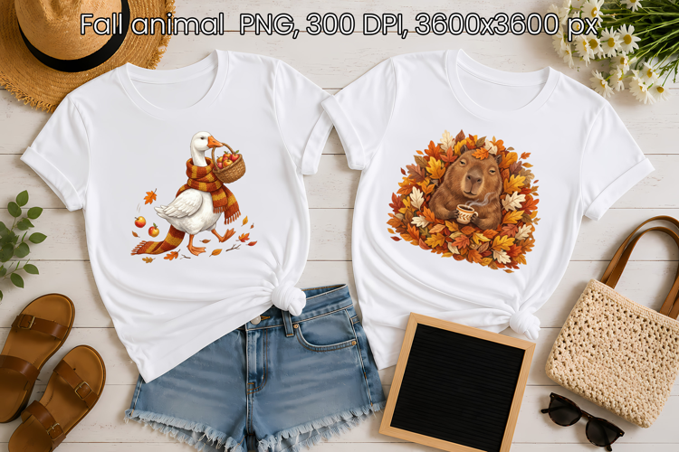 Fall Animals PNG | Cute Goose and Capybara Sublimation
