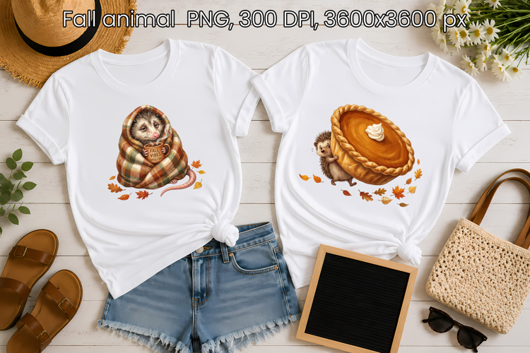 Fall Animals PNG | Opossum and Hedgehog Autumn Clipart
