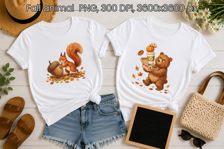 Fall Squirrel and Bear PNG | Cute Autumn Animals Clipart