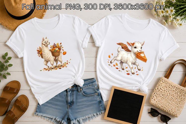 Fall Llama and Goat PNG | Cute Autumn Animals Clipart