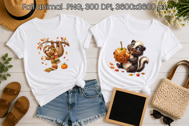 Fall Sloth and Skunk PNG | Cute Autumn Animals Clipart