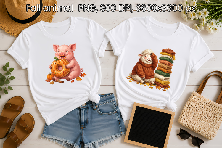 Fall Pig and Sheep PNG | Cute Autumn Animals Clipart