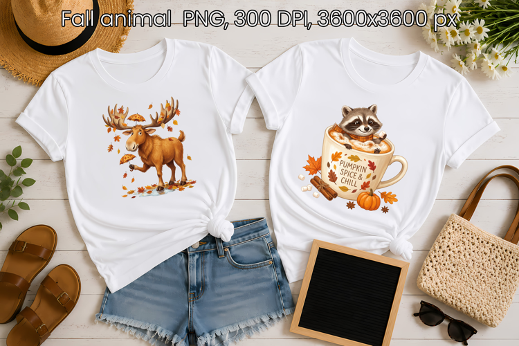 Fall Moose and Raccoon PNG | Cute Autumn Animals