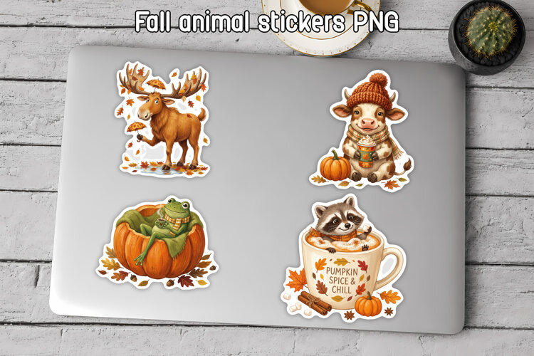 Cute Fall Animal Stickers PNG | Pumpkin Spice Animals example image 1