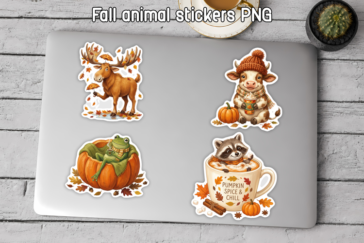 Cute Fall Animal Stickers PNG | Pumpkin Spice Animals